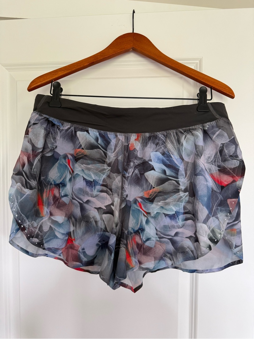 lululemon athletica Printed Floral-Leaf Athletic Shorts in Black, Blue, Red